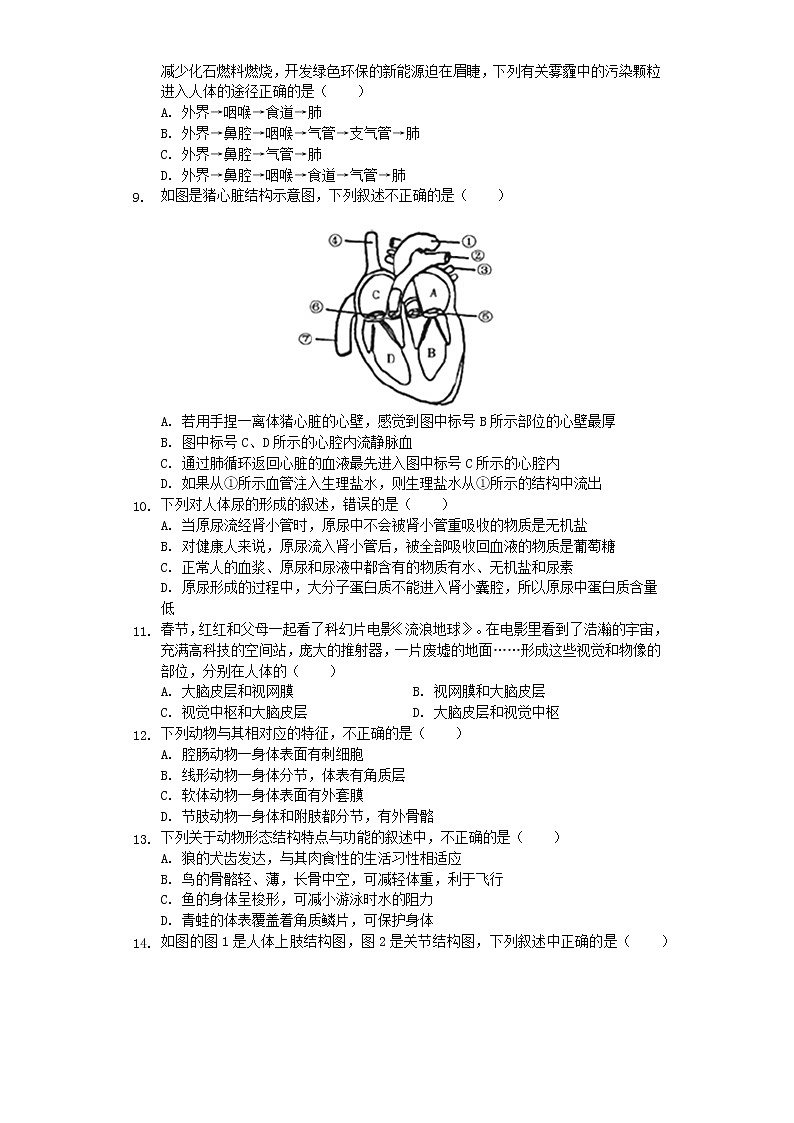 初中生物中考复习 四川省绵阳市安县2019年中考生物二诊试卷（含解析）02