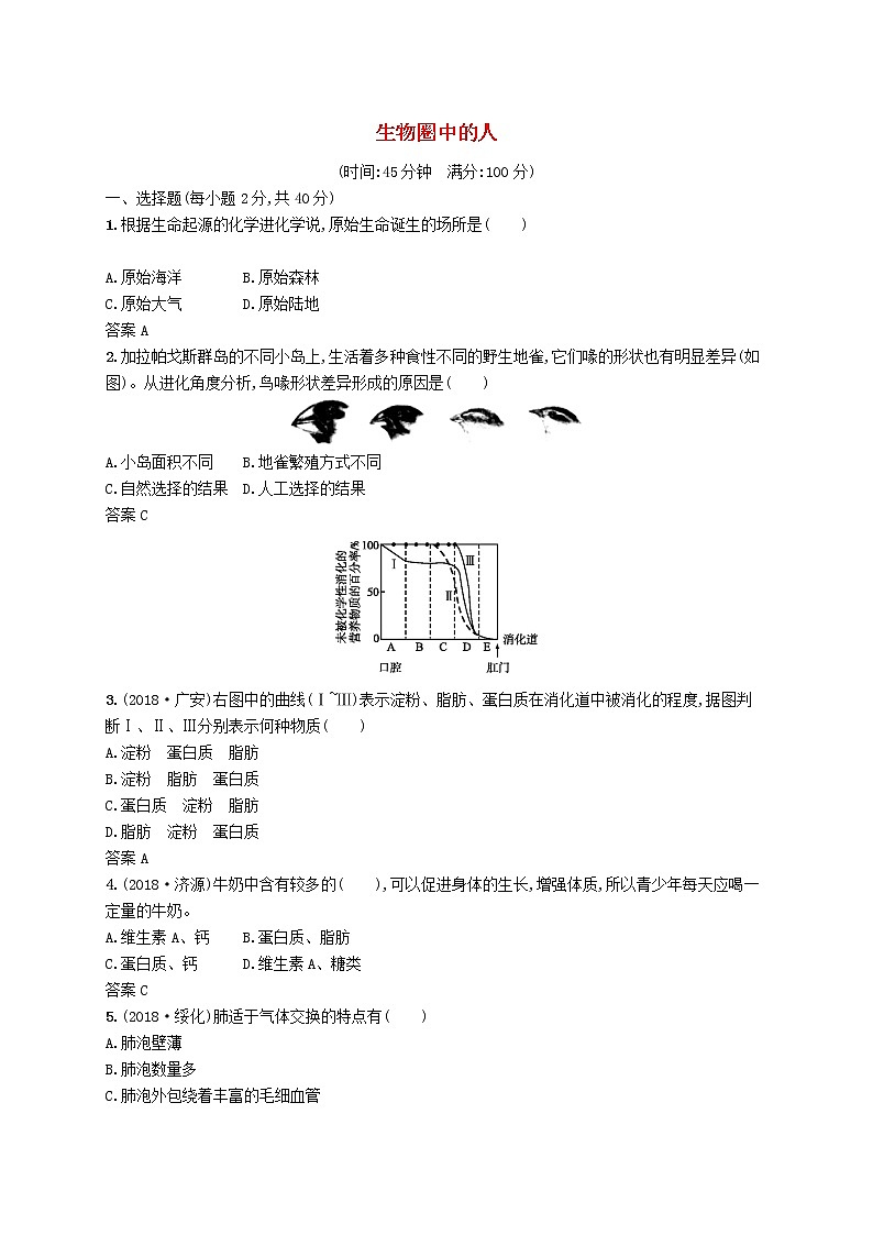 初中生物中考复习 中考生物总复习单元检测(四)01