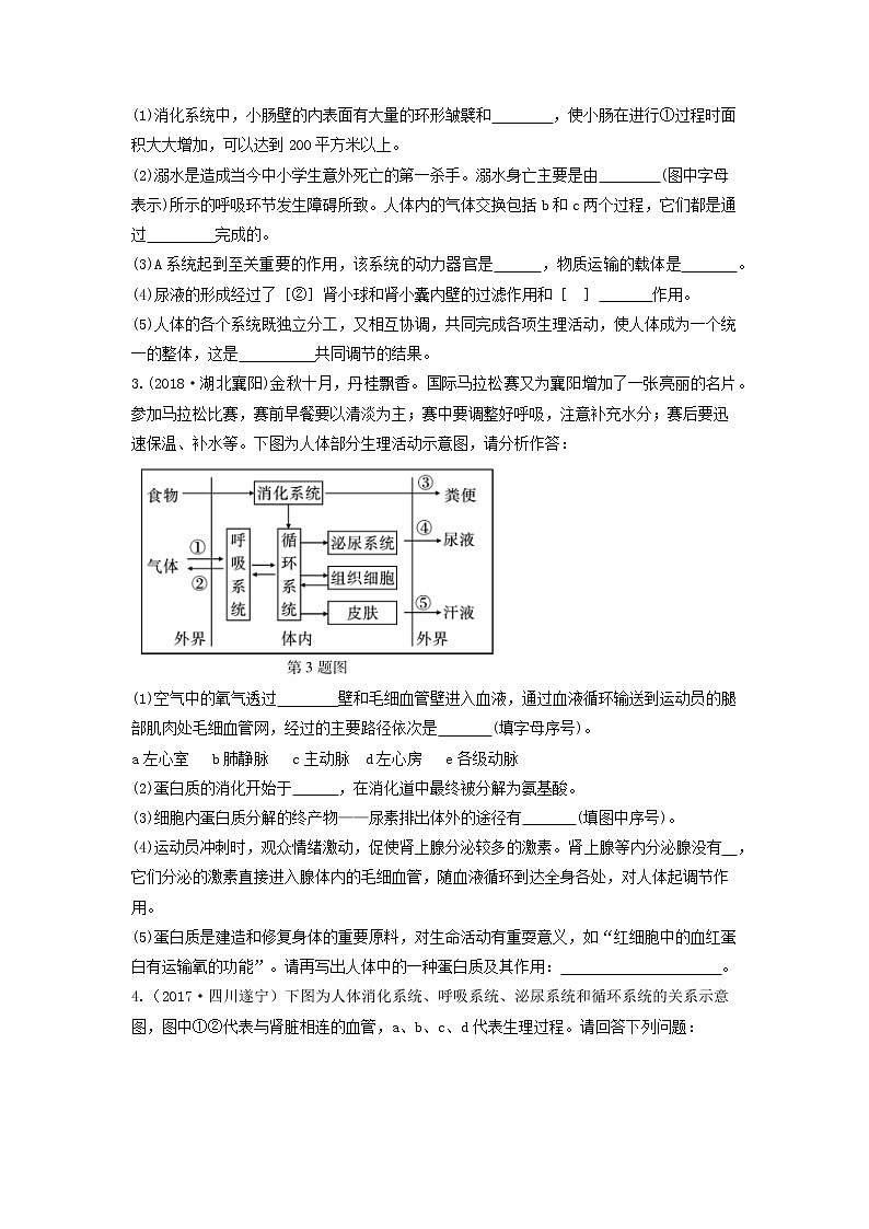 初中生物中考复习 中考生物总复习第二部分重点题型探究题型二识图题第四类动物体四大系统的组成与生理活动习题02