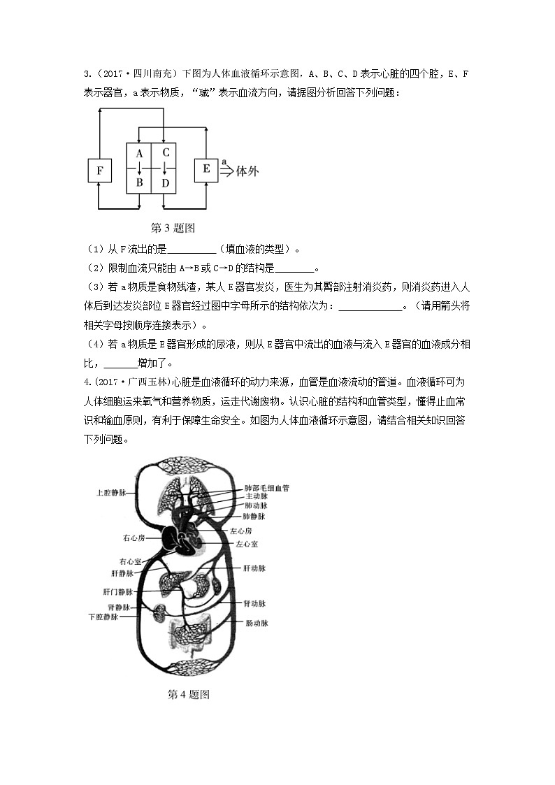 初中生物中考复习 中考生物总复习第二部分重点题型探究题型二识图题第五类血液循环系统各组成部分的结构与生理活动习题第2页
