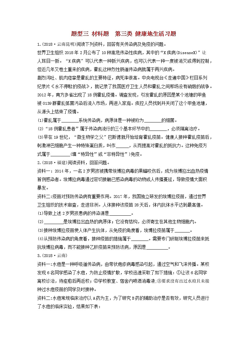 初中生物中考复习 中考生物总复习第二部分重点题型探究题型三材料题第三类降地生活习题01