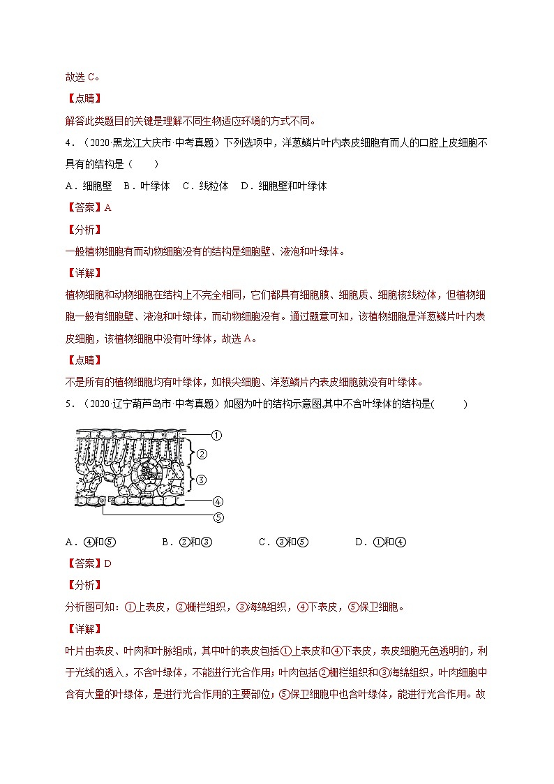 初中生物中考复习 重组卷01-冲刺2021年中考生物精选真题重组卷（通用版）（解析版）第3页