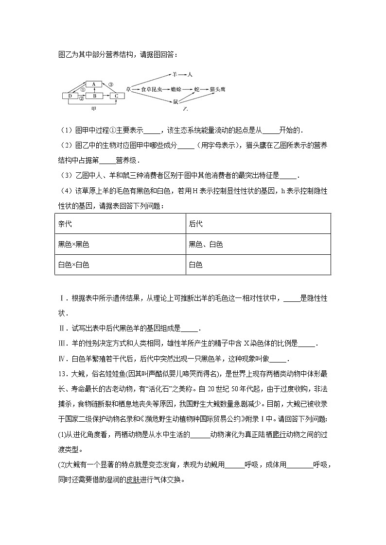 初中生物中考复习 中考生物会考复习专项训练18：动物的主要类群（基础版，含详解）03