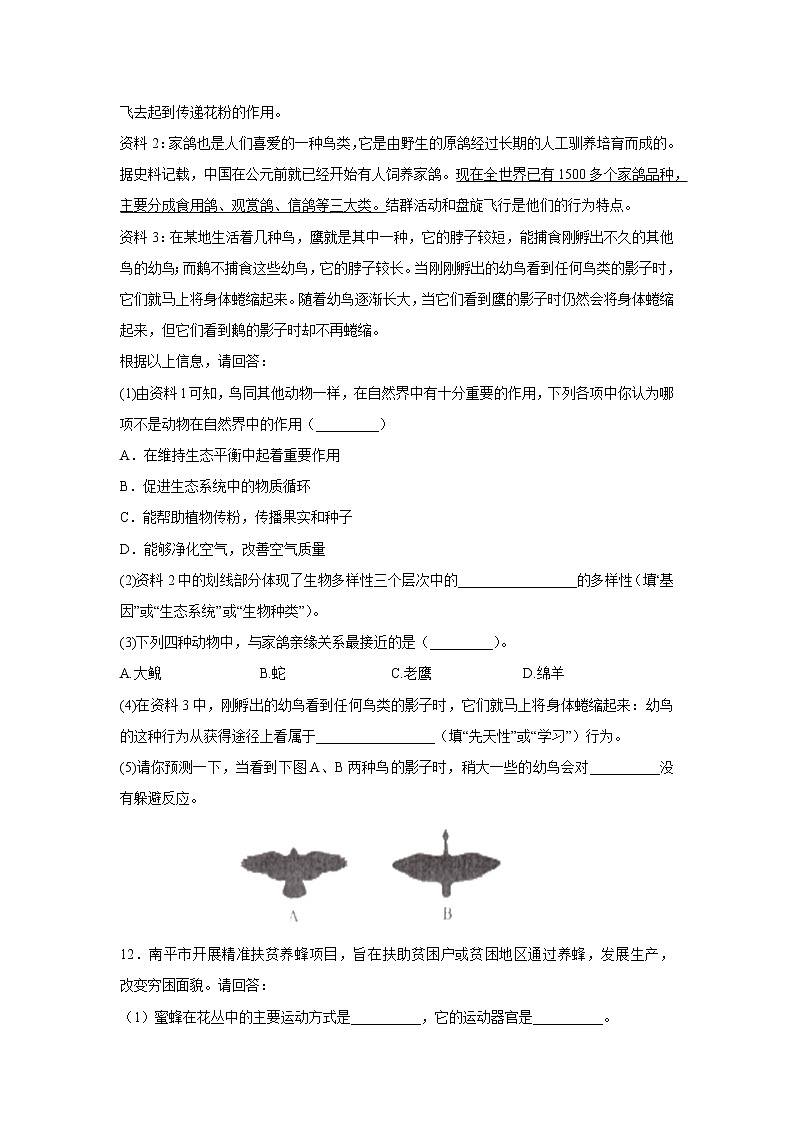 初中生物中考复习 中考生物会考复习专项训练19：动物在生物圈中的作用（基础版，含详解）03