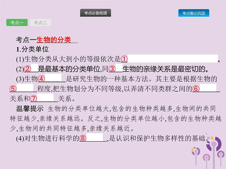 初中生物中考复习 课标通用中考生物总复习第六单元生物的多样性及其保护第十九讲生物分类认识和保护生物的多样性课件03