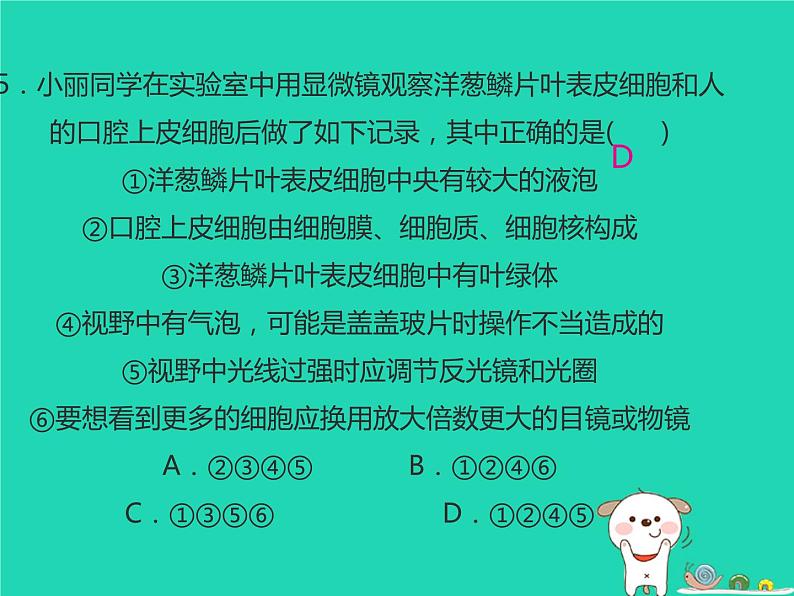 初中生物中考复习 中考生物总复习仿真测试卷一测试范围：科学探究生物体的结构层次课件第5页