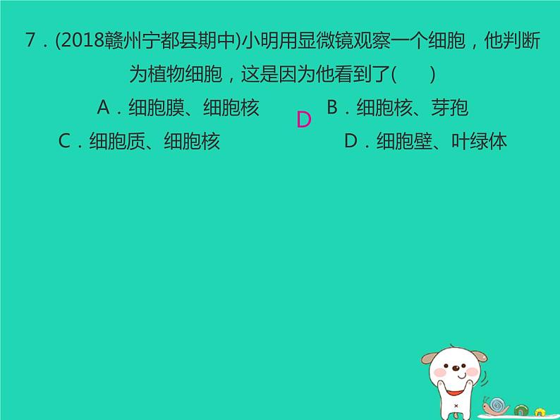 初中生物中考复习 中考生物总复习仿真测试卷一测试范围：科学探究生物体的结构层次课件第7页