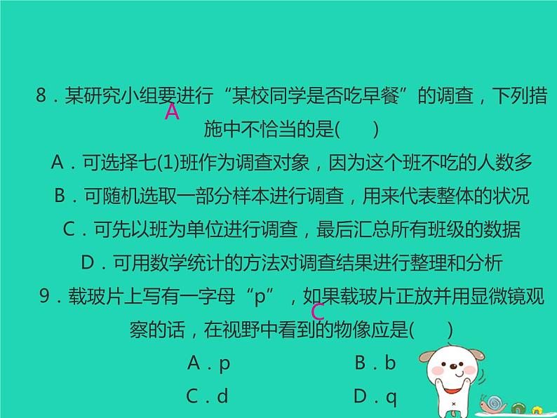 初中生物中考复习 中考生物总复习仿真测试卷一测试范围：科学探究生物体的结构层次课件第8页