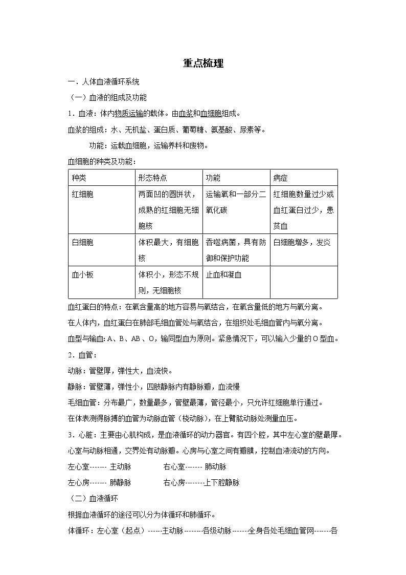 备战2023生物新中考二轮复习重难突破（浙江专用）专题03 生物体内物质的运输01