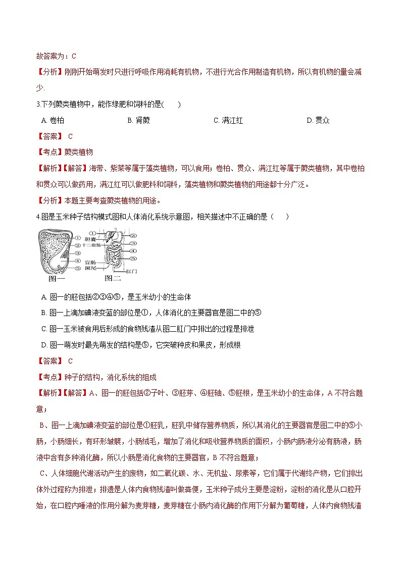 初中生物中考复习 专题03 绿色开花植物的一生-冲刺2020年中考生物易错点集中专项训练（解析版）02