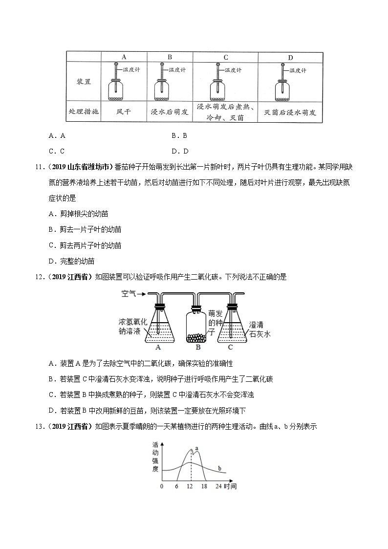 初中生物中考复习 专题03 生物圈中的绿色植物（第01期）-2019年中考真题生物试题分项汇编（原卷版）03