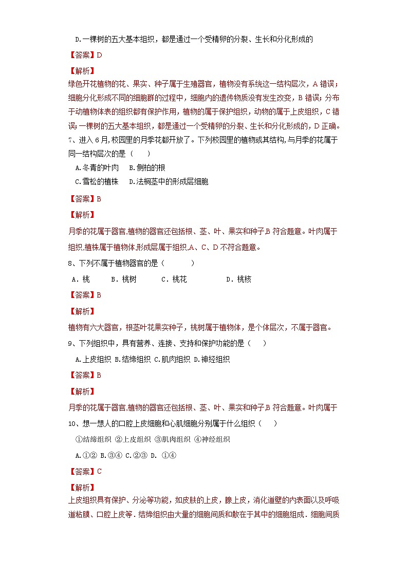初中生物中考复习 专题03 细胞怎样构成生物体（练习）（解析版）03