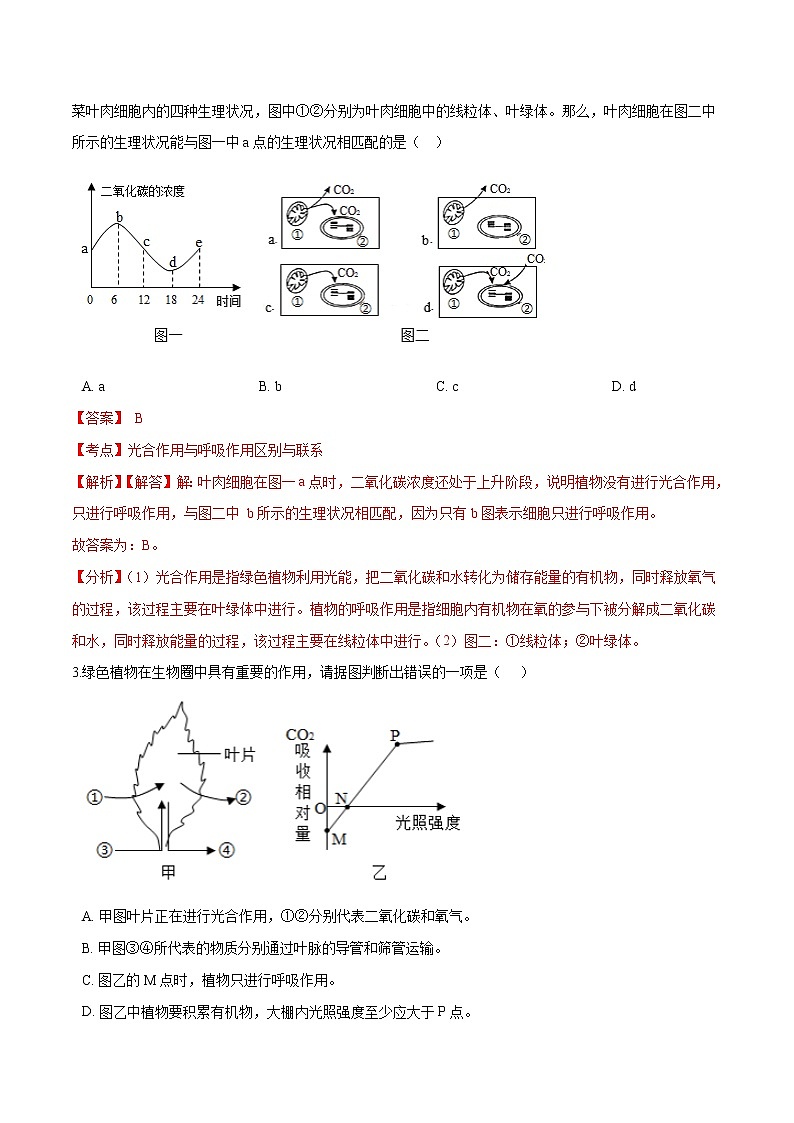 初中生物中考复习 专题04 绿色植物的蒸腾作用、光合作用和呼吸作用-冲刺2020年中考生物易错点集中专项训练（解析版）第2页