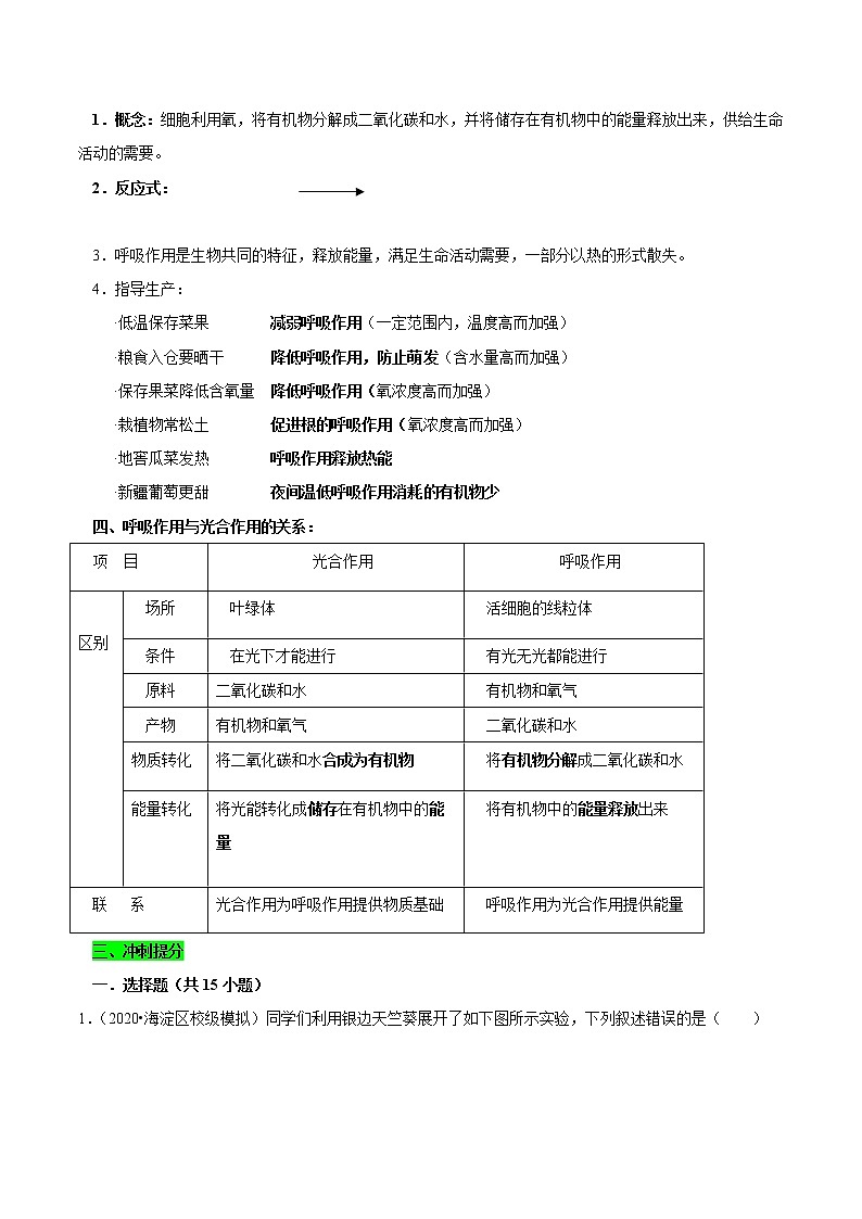 初中生物中考复习 专题04 绿色植物是生物圈中的有机物制造者（原卷版）第3页