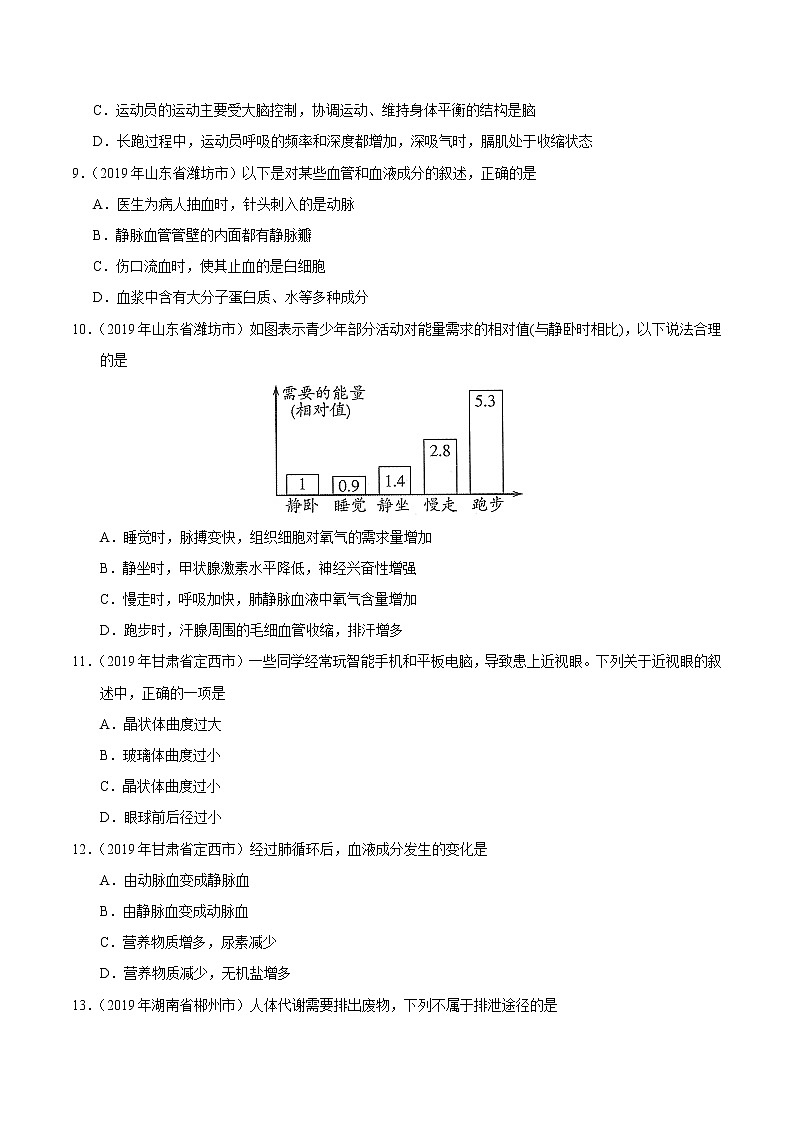 初中生物中考复习 专题04 生物圈中的人（第01期）-2019年中考真题生物试题分项汇编（原卷版）03