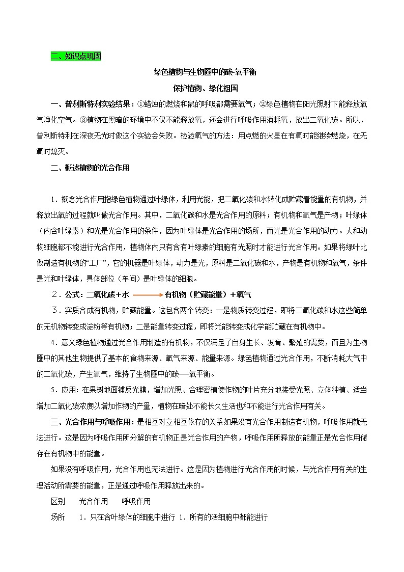 初中生物中考复习 专题05 绿色植物与生物圈中的碳-氧平衡（原卷版）02