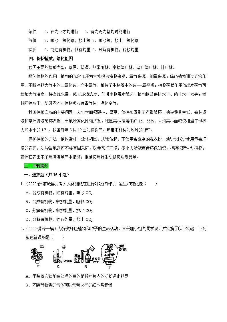 初中生物中考复习 专题05 绿色植物与生物圈中的碳-氧平衡（原卷版）03