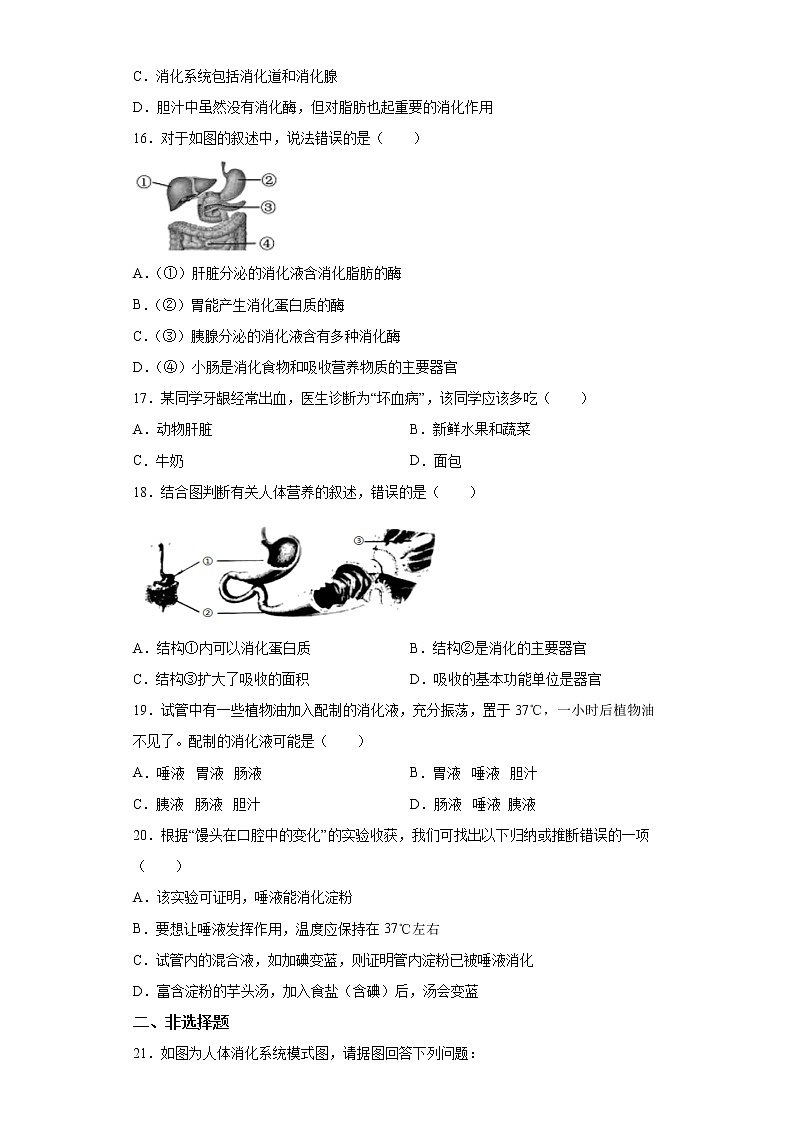 初中生物中考复习 专题05 人体的营养（原卷版）第3页