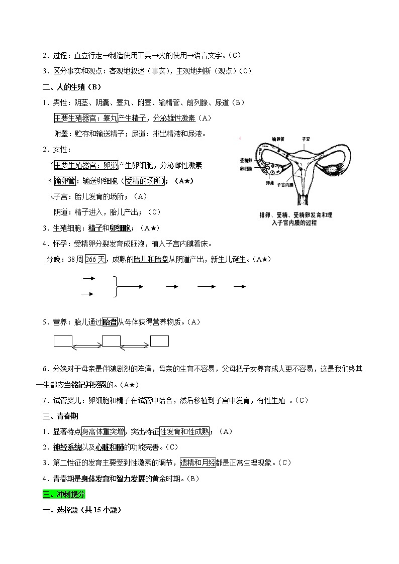 初中生物中考复习 专题06 人的由来（原卷版）02