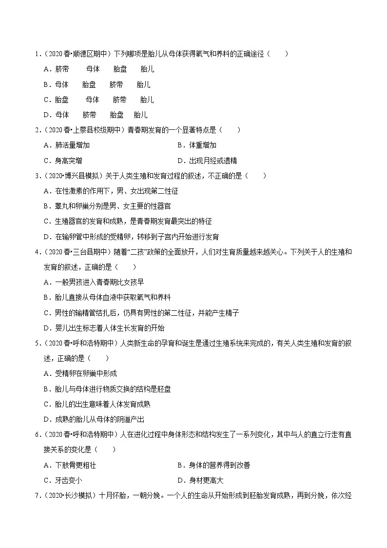 初中生物中考复习 专题06 人的由来（原卷版）03