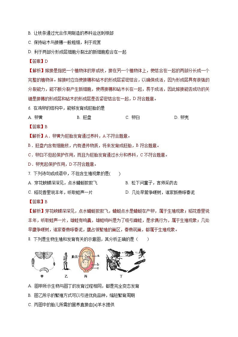 初中生物中考复习 专题06 生物的生殖、发育和遗传-2020年中考生物冲刺专题卷（解析版）03