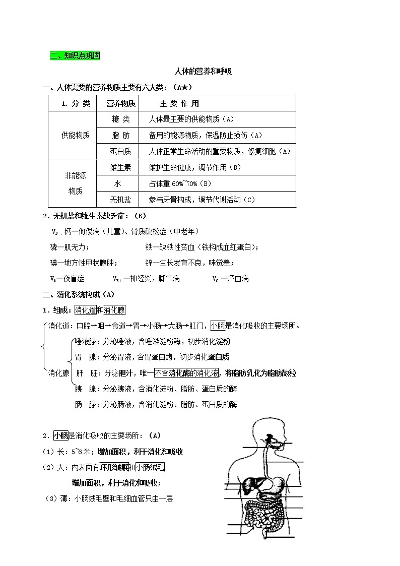 初中生物中考复习 专题07 人体的营养和呼吸（原卷版）02