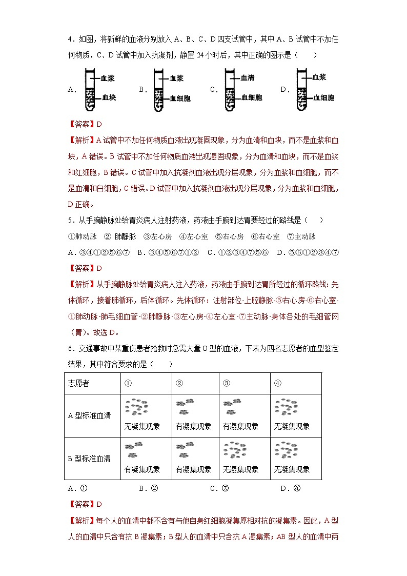 初中生物中考复习 专题07 人体内物质的运输（解析版）第2页
