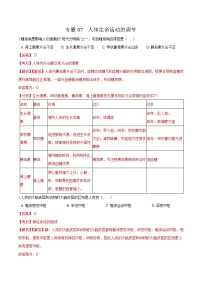 初中生物中考复习 专题07 人体生命活动的调节-冲刺2020年中考生物易错点集中专项训练（解析版）