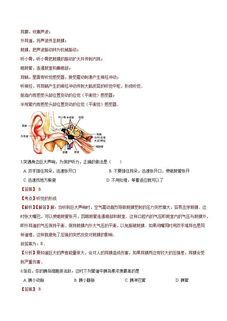 初中生物中考复习 专题07 人体生命活动的调节-冲刺2020年中考生物易错点集中专项训练（解析版）第3页