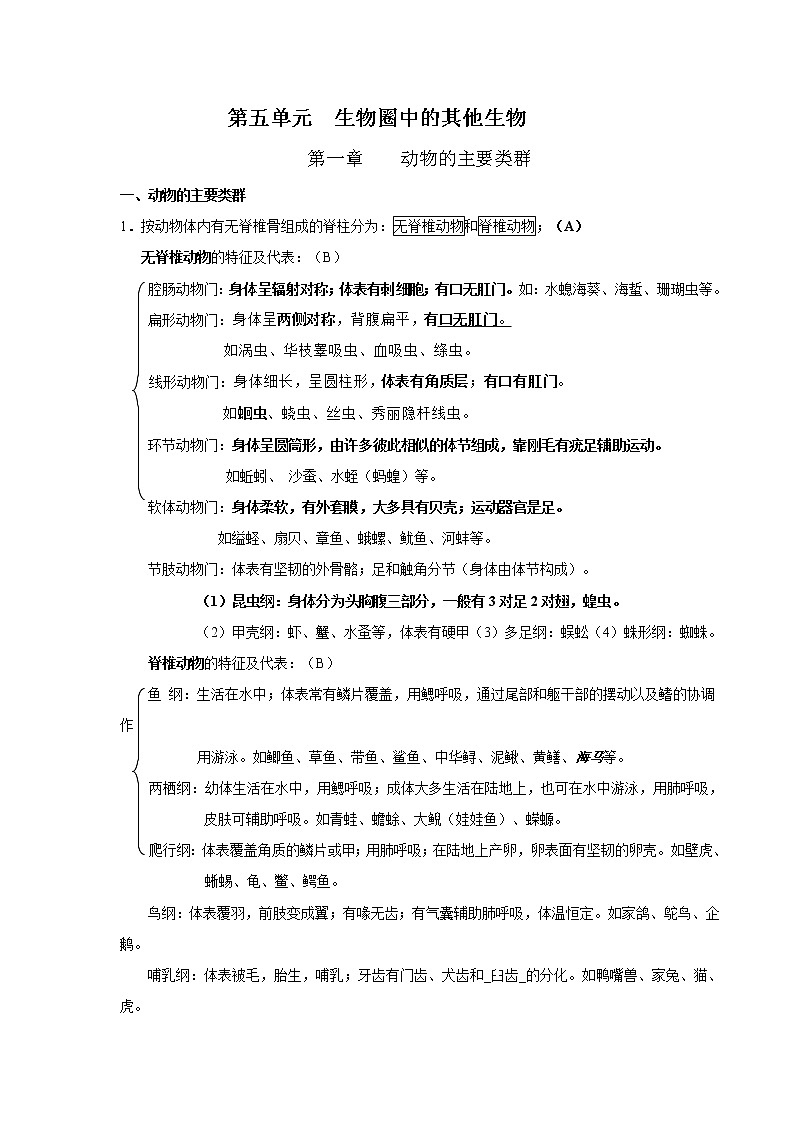 初中生物中考复习 专题07 生物圈中的其他生物-【口袋书】2020年中考生物必背知识手册（人教版）第1页