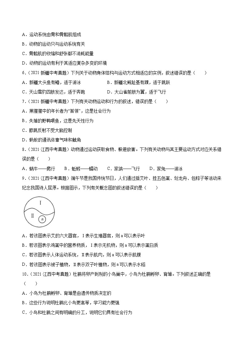 初中生物中考复习 专题08 动物的运动和行为-2021年中考生物真题分项汇编（全国通用）（第1期）（原卷版）02