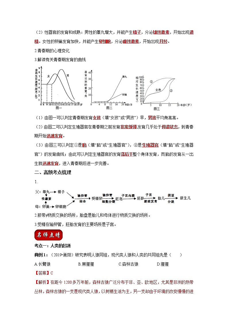 初中生物中考复习 专题08 人的由来（解析版）第3页