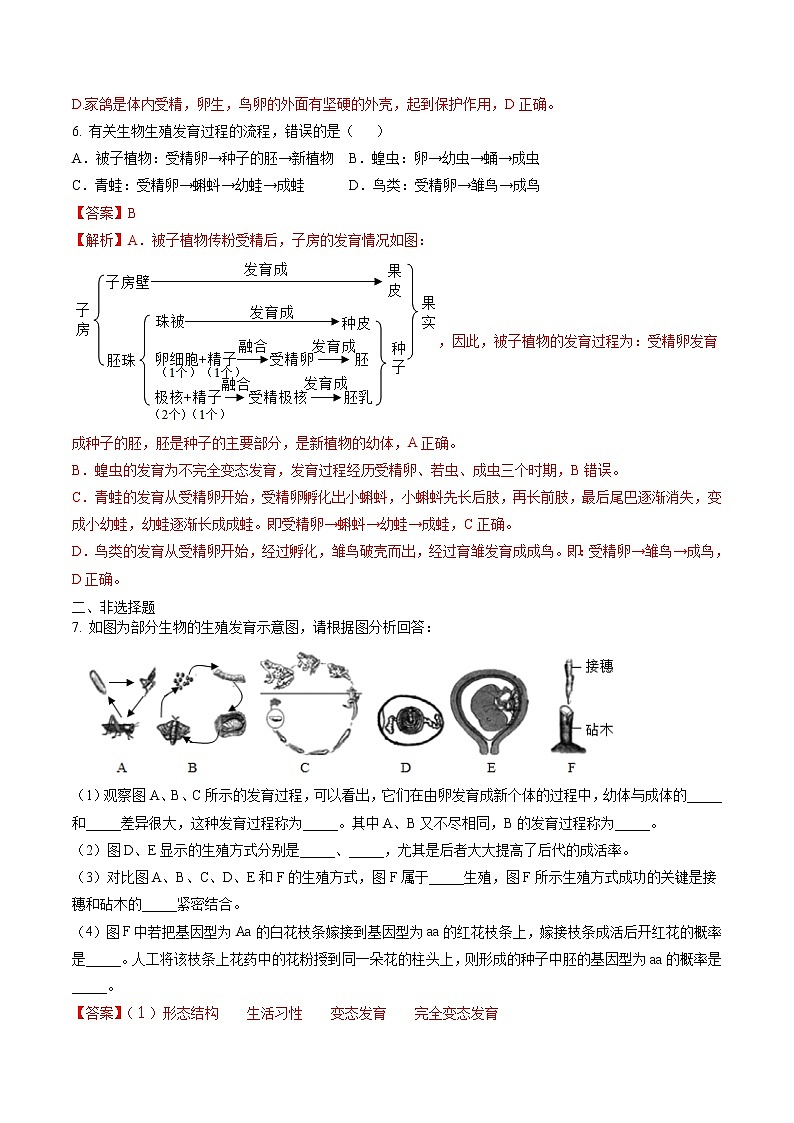 初中生物中考复习 专题09 生物的生殖和发育-2020年中考生物挑战压轴题（解析版）03