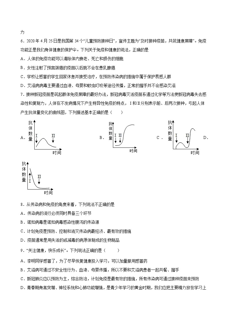 初中生物中考复习 专题10 健康地生活（综合提分练）-【过专题】2022年中考生物二轮精准高效复习（原卷版）第2页
