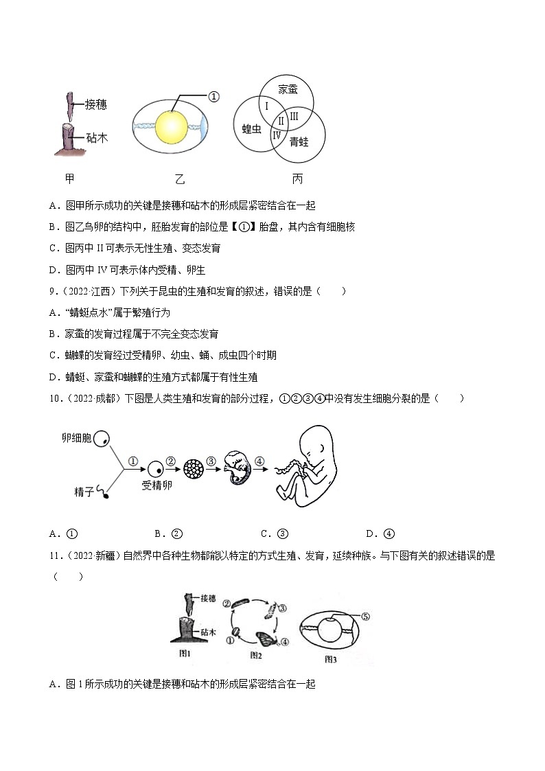 初中生物中考复习 专题11 生物的生殖和发育-三年（2020-2022）中考生物真题分项汇编（全国通用）（原卷版）03