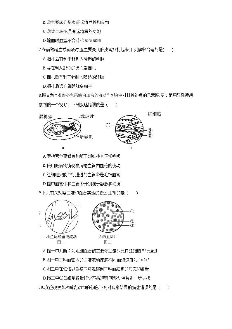 初中生物中考复习 专题12 人体内物质的运输（练习）（原卷版）02