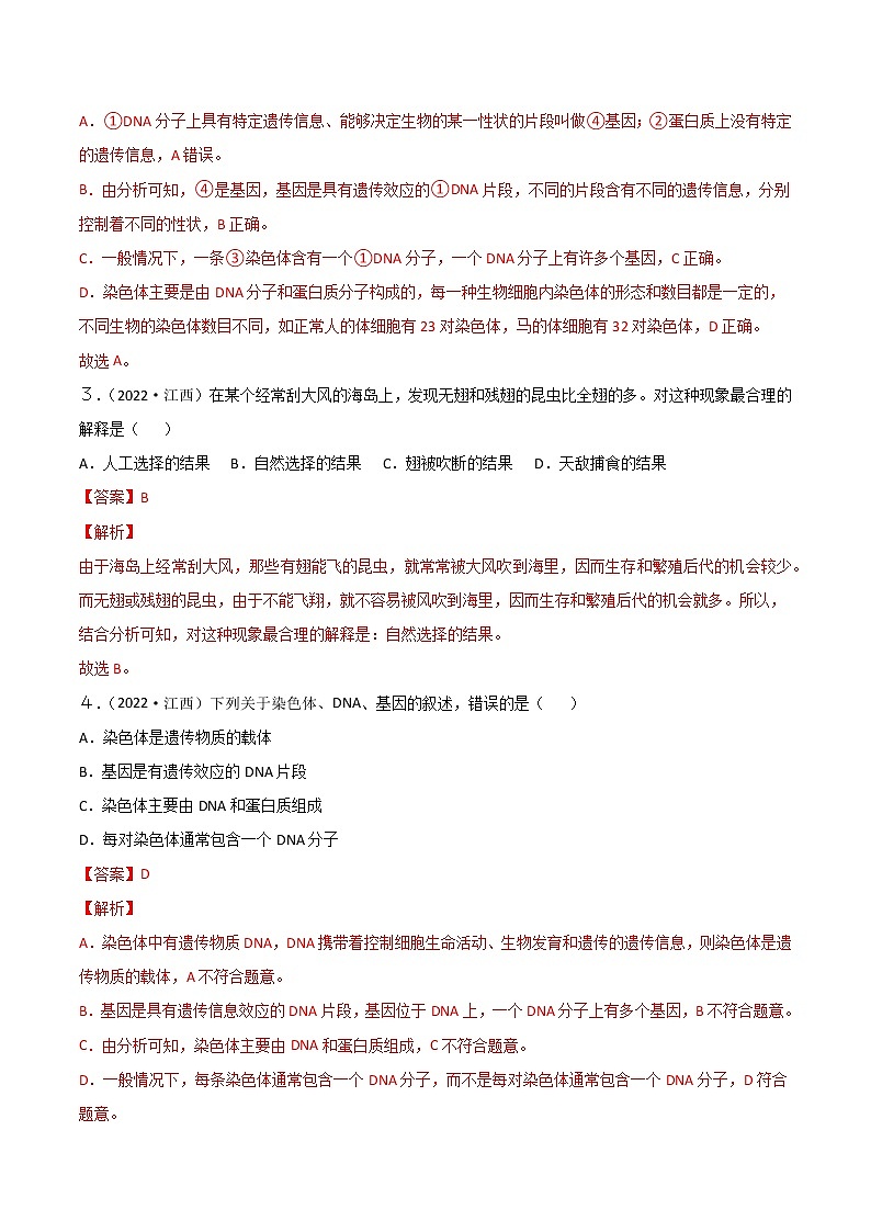 初中生物中考复习 专题12 生物的遗传和变异-2022年中考生物真题分项汇编 （全国通用）（解析版）第2页