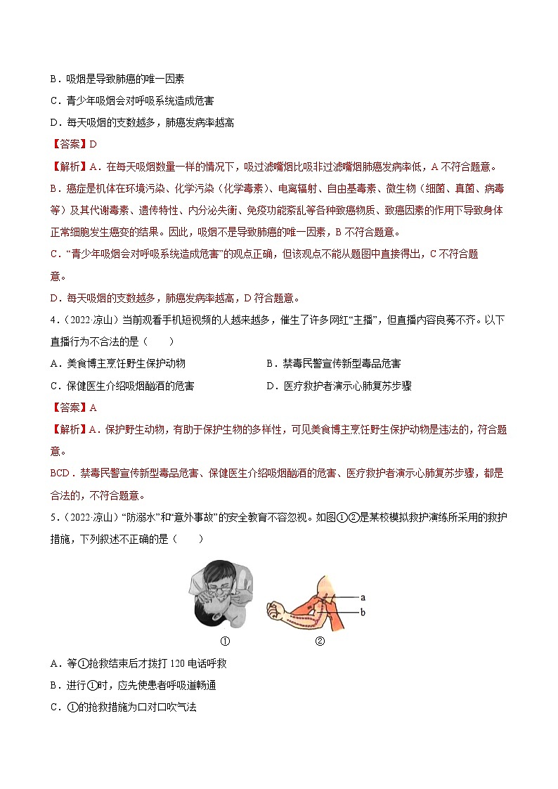 初中生物中考复习 专题13 健康地生活-三年（2020-2022）中考生物真题分项汇编（全国通用）（解析版）02