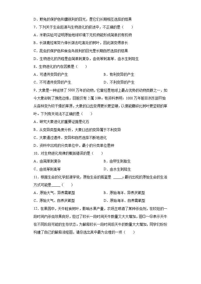 初中生物中考复习 专题17 生命起源和生物进化（原卷版）第2页