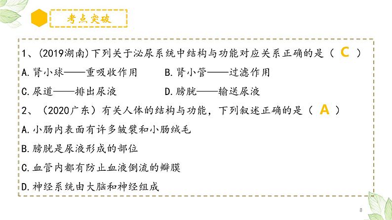 初中生物中考复习 专题13 人体内废物的排出（上课用课件）-【过一轮】2022年中考生物一轮复习课件精讲与习题精练08