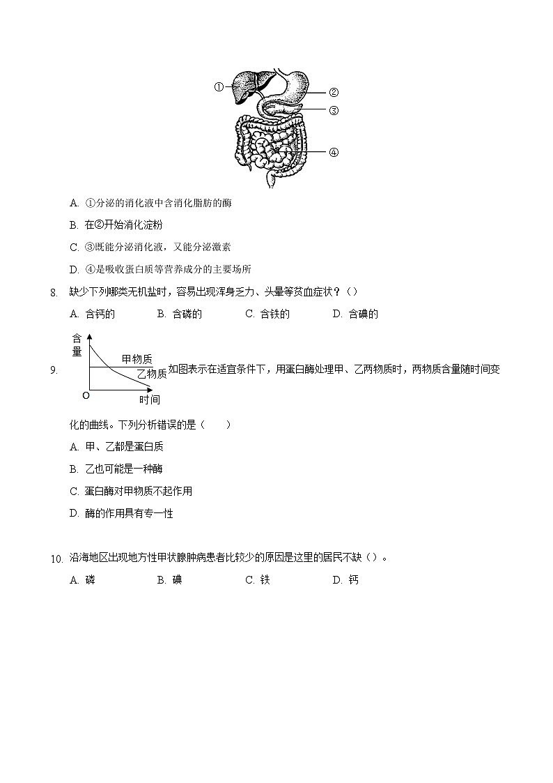 初中生物中考复习 专题07 人体的营养-2020年中考生物三轮复习必刷题（含答案和解析）第2页