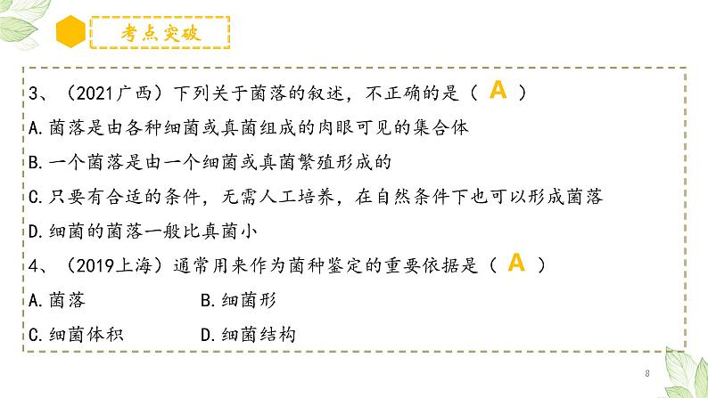 初中生物中考复习 专题17 细菌、真菌和病毒（上课用课件）-【过一轮】2022年中考生物一轮复习课件精讲与习题精练第8页