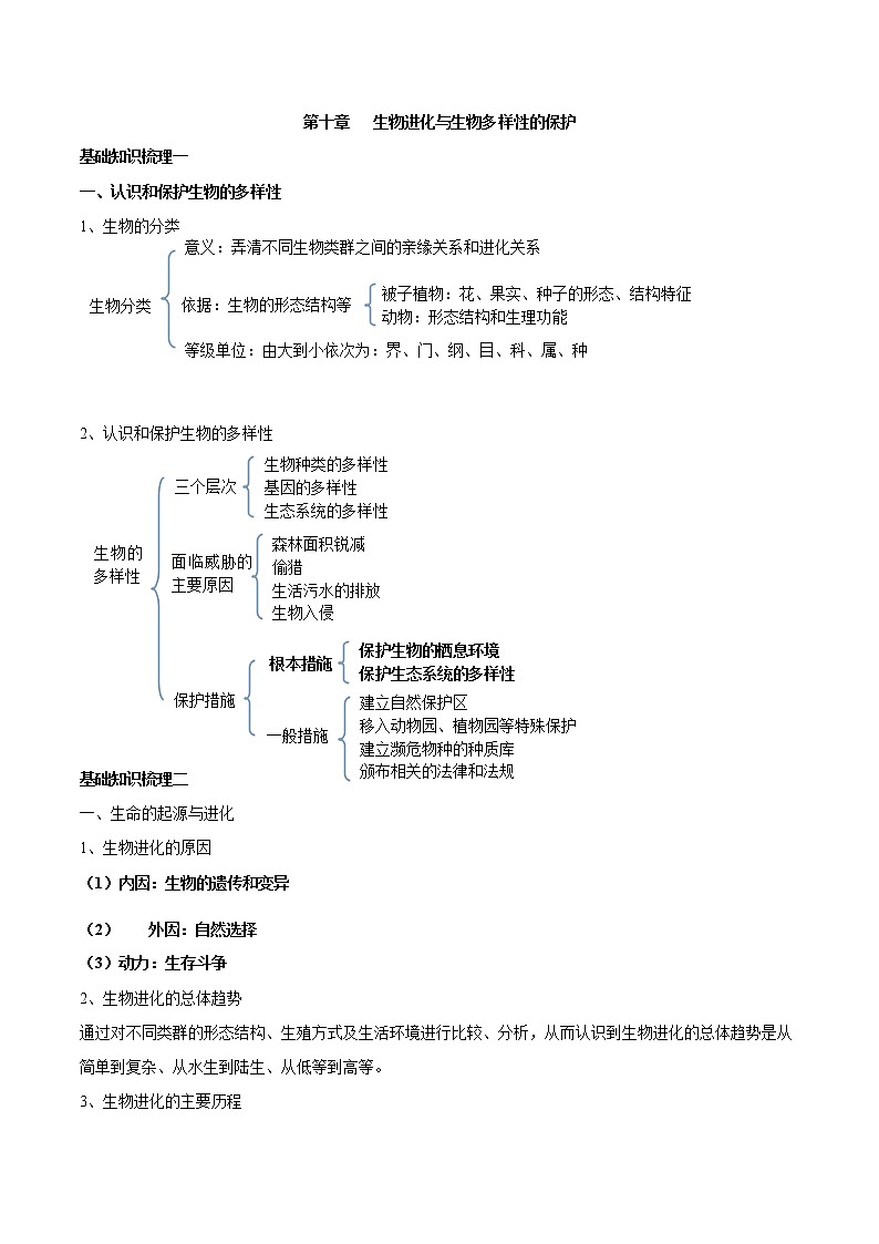 初中生物中考复习 专题十 生物进化与生物多样性的保护-2023年中考生物核心考点必背合集01