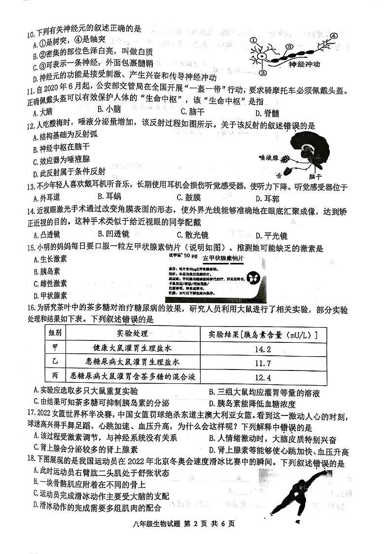 江苏省徐州市沛县2022-2023学年八年级上学期期末抽测生物试题第2页