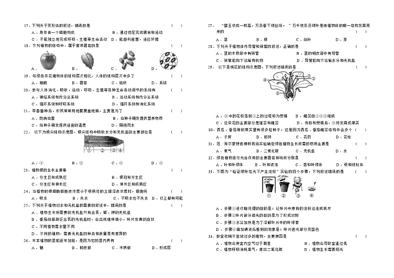 云南省普洱市镇沅县2022-2023学年七年级上学期期末质量检测生物学试题卷02