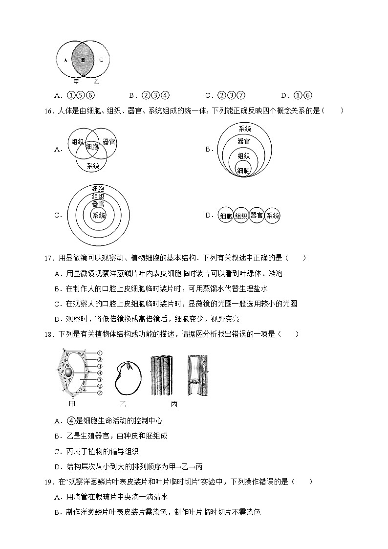 【中考一轮复习】2023年中考生物济南版复习训练卷二  专题2 观察生物结构（含解析）03