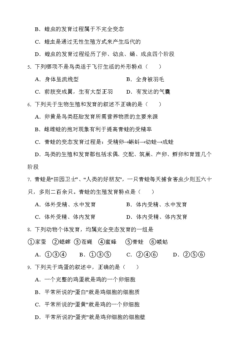 【中考一轮复习】2023年中考生物济南版复习训练卷十五   专题15 动物的生殖和发育（含解析）02