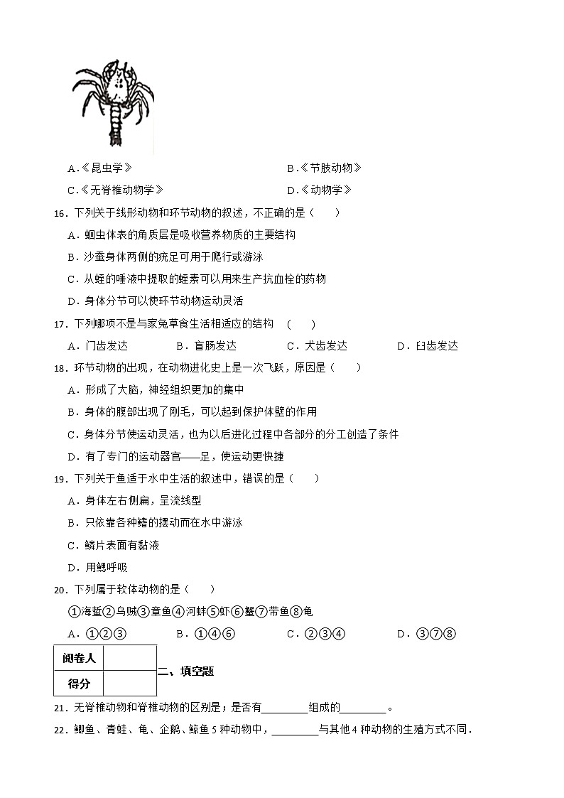 【中考一轮复习】2023年生物人教版专用训练卷——专题17 动物的主要类群 （含解析）第3页