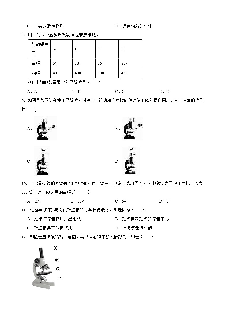 【中考一轮复习】2023年生物人教版专用训练卷——专题3 细胞是生命活动的基本单位（一）（含解析）第2页