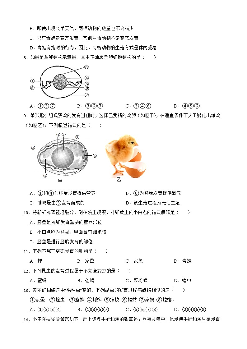 【中考一轮复习】2023年苏科版生物训练卷——专题20 动物的生殖和发育（ 含解析）02